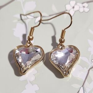 Heart Fish Hook Gold Color Dangle Earrings